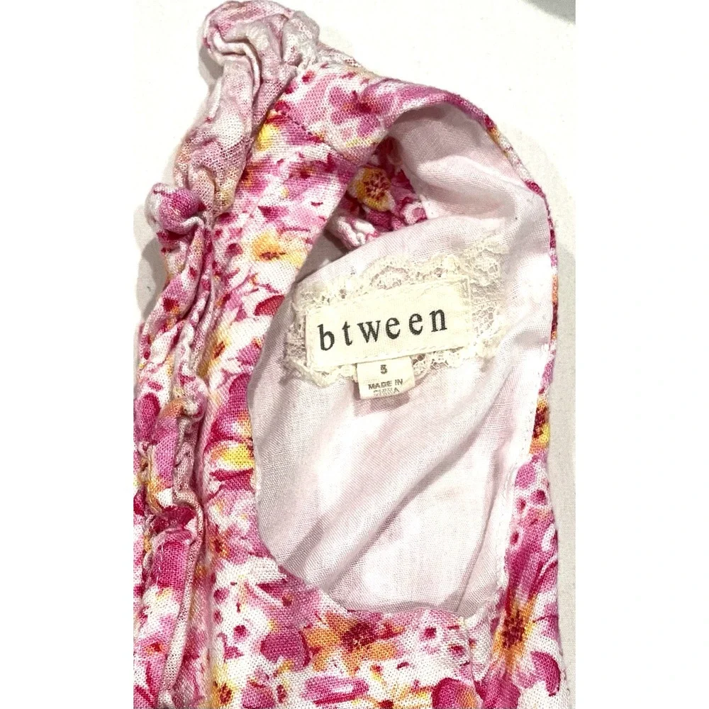 Btween Kids Girls Floral Print Ruffle Lined Linen Cotton Dress Multicolor Size 5